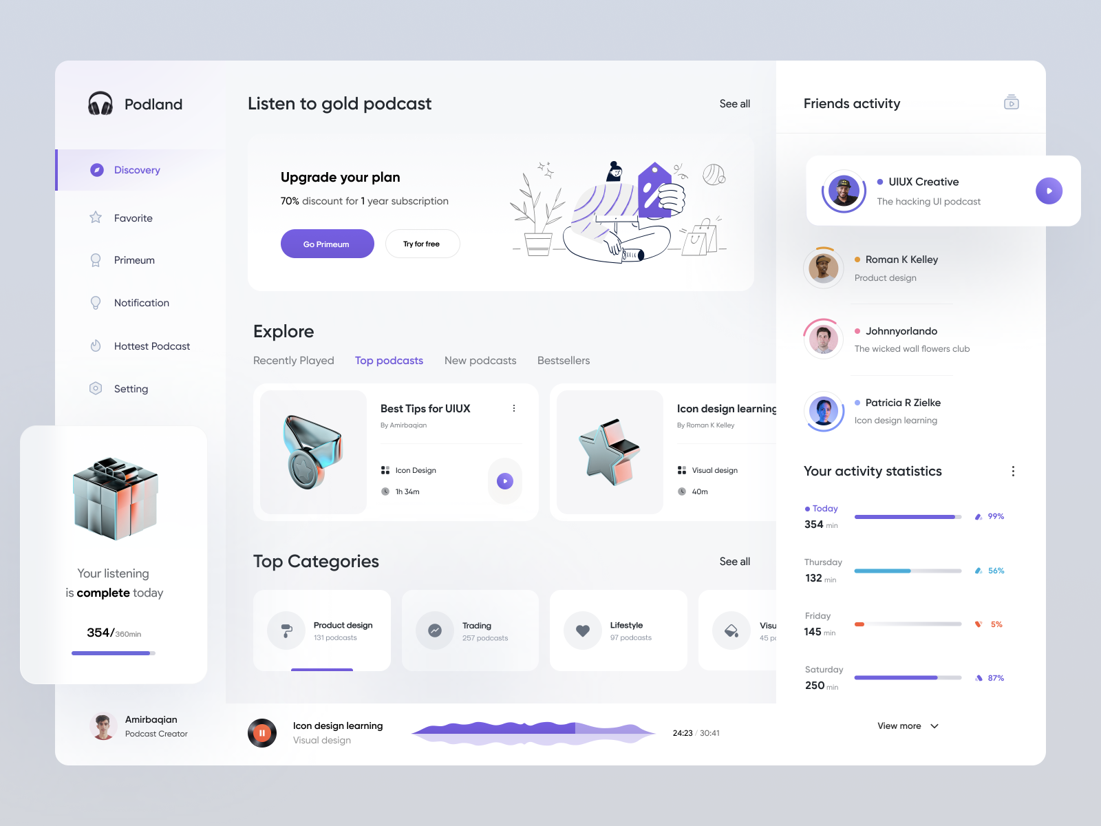 Podcast Dashboard design | Light